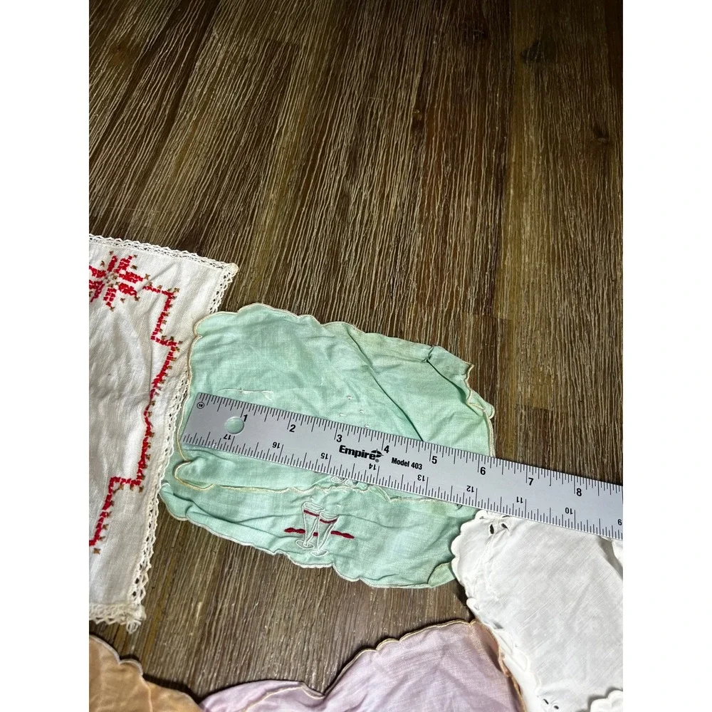 Vintage Linens Assorted Lot Cross Stitch Lace Cocktail Napkins Pastel 10pc